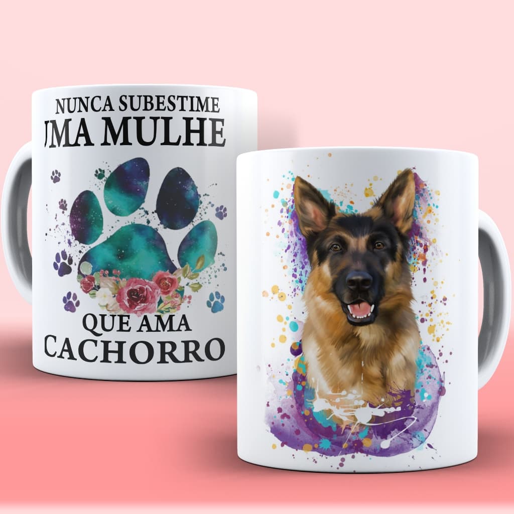 Caneca xícara personalizada com nome estampa Cão Cachorro Pastor Alemão Mãe de Pastor