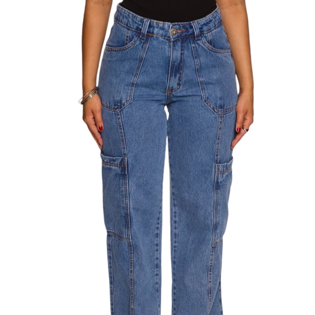 Calça Wide Leg Cargo Bolso Carpinteiro Moda Feminina