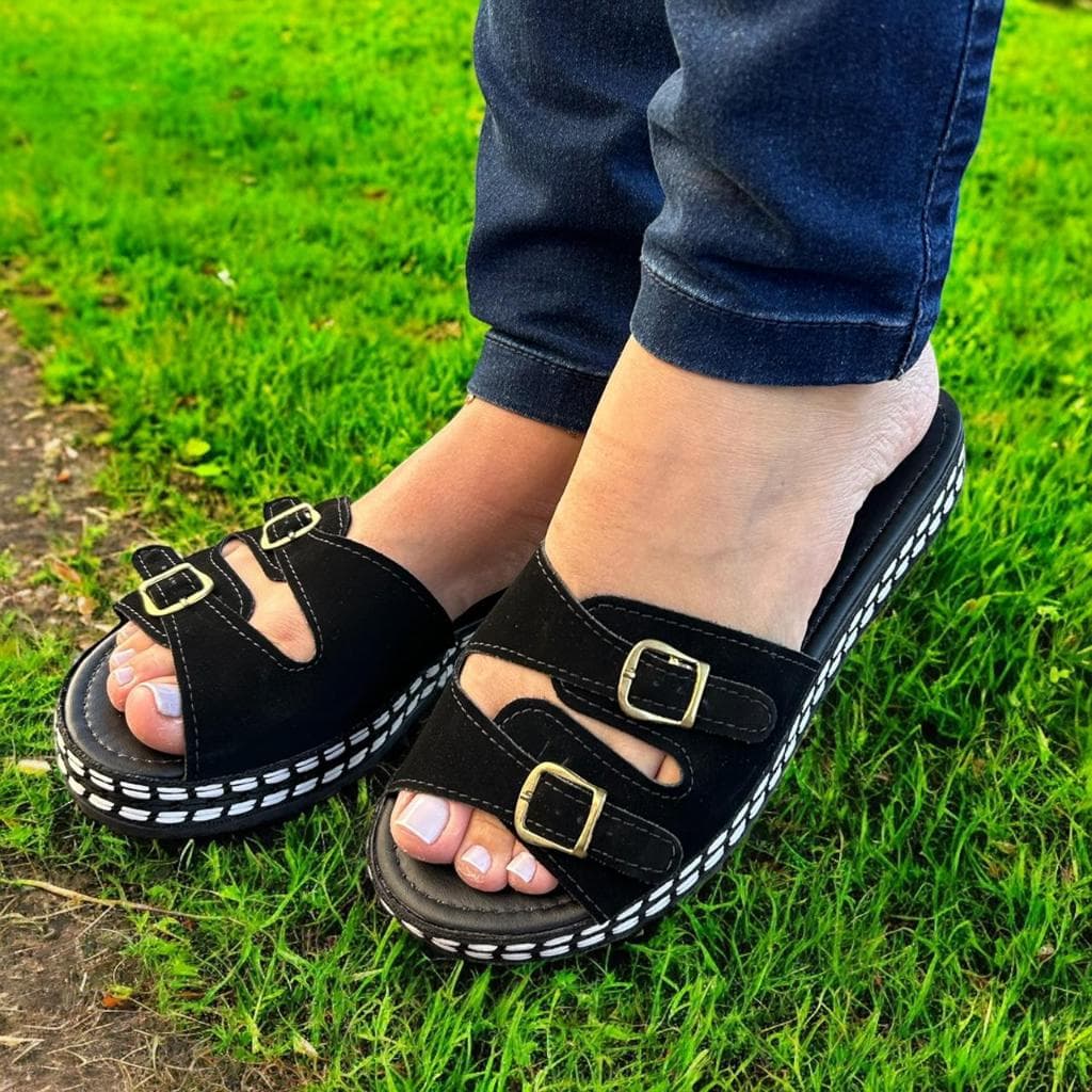Sandália Anabela Feminina FlatForm Plataforma Com Fivela Tamanco Confortável Macio Estilosa Charmosa