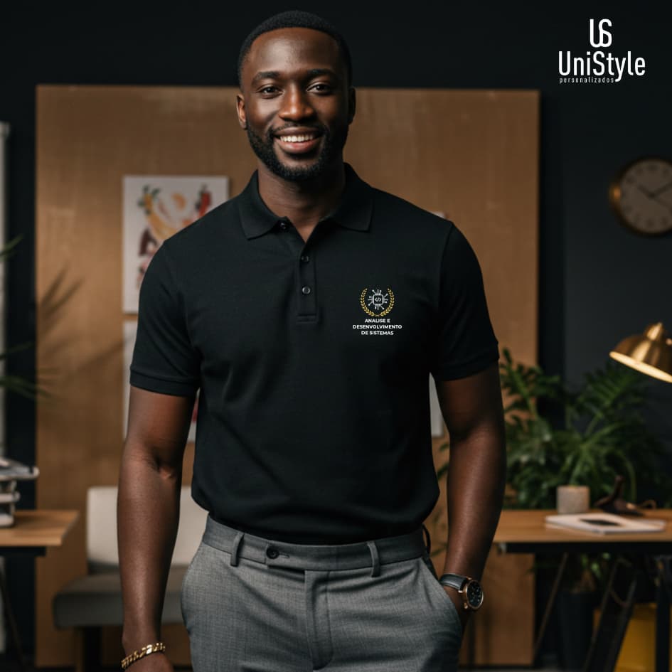 Camisa Gola Polo Analise e Desenvolvimento de Sistemas Brasão Unissex em Malha Piquet Premium