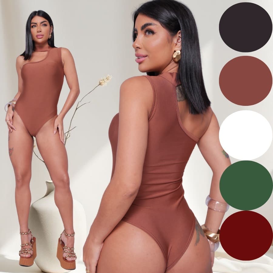 Body de Um Ombro com Gola Alta – Estilo Moderno e Bojo Confortável