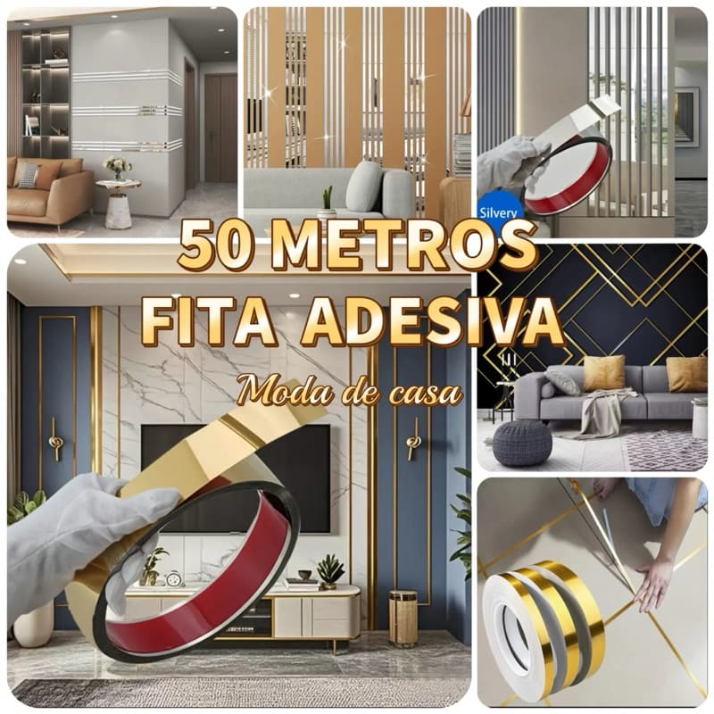 Fita Decorativa Metalizada Dourada Para Painel Ripado 50 Metros Artesanato Decoração Filete Painel