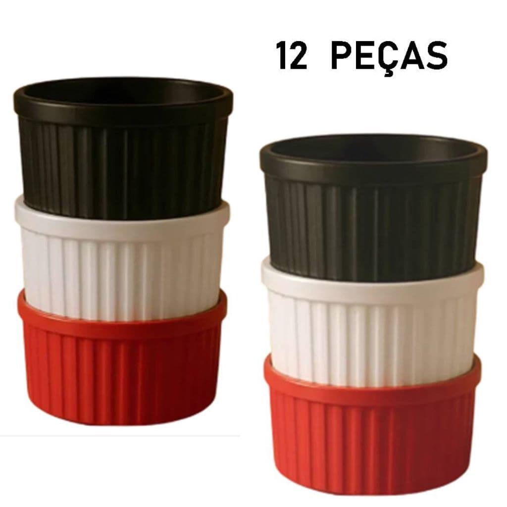 12 Unidades Ramequim Ramekins Pequeno Plástico Polipropileno Branco Preto Vermelho