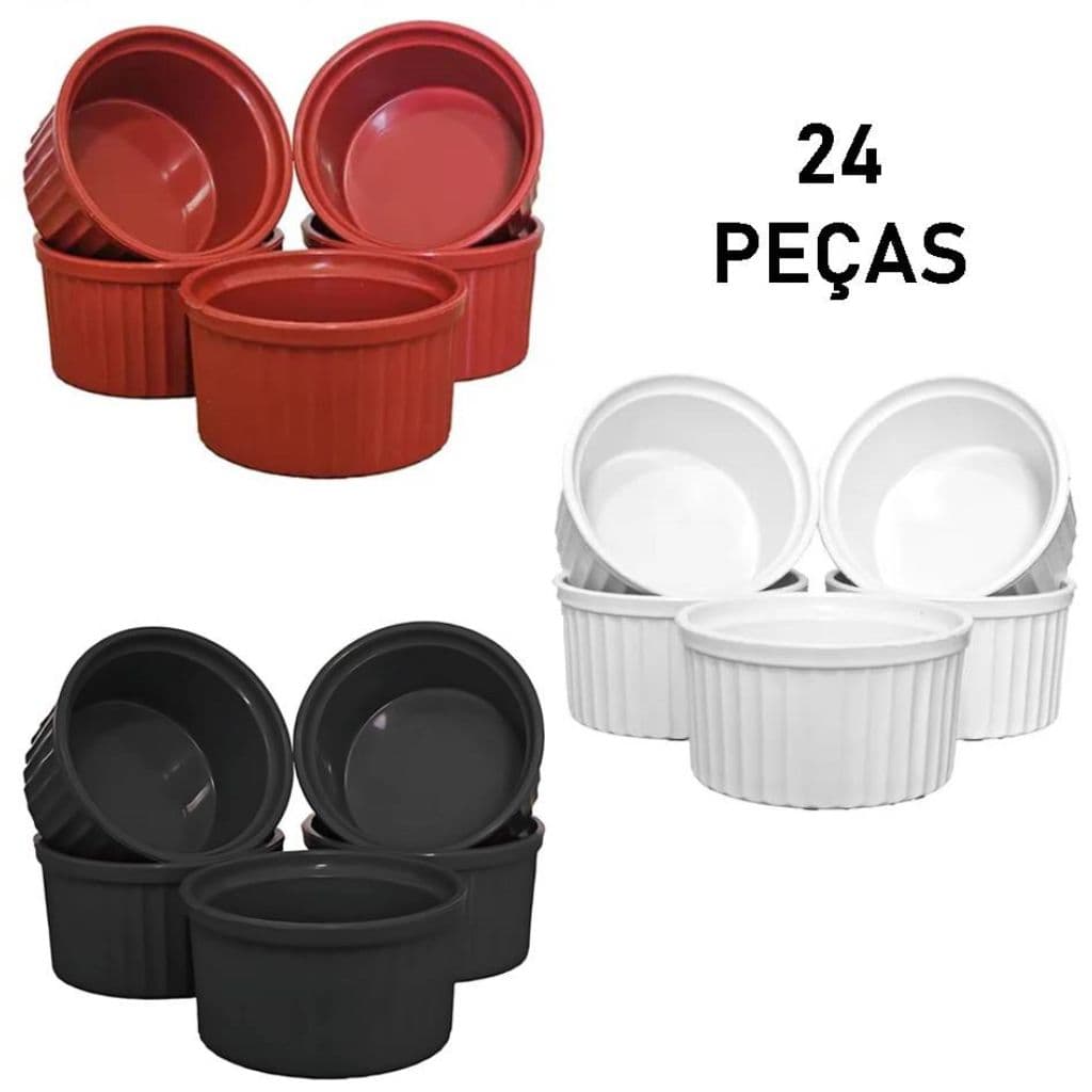 24 Unidades Ramequim Ramekins Pequeno Médio Plástico Polipropileno Branco Preto Vermelho