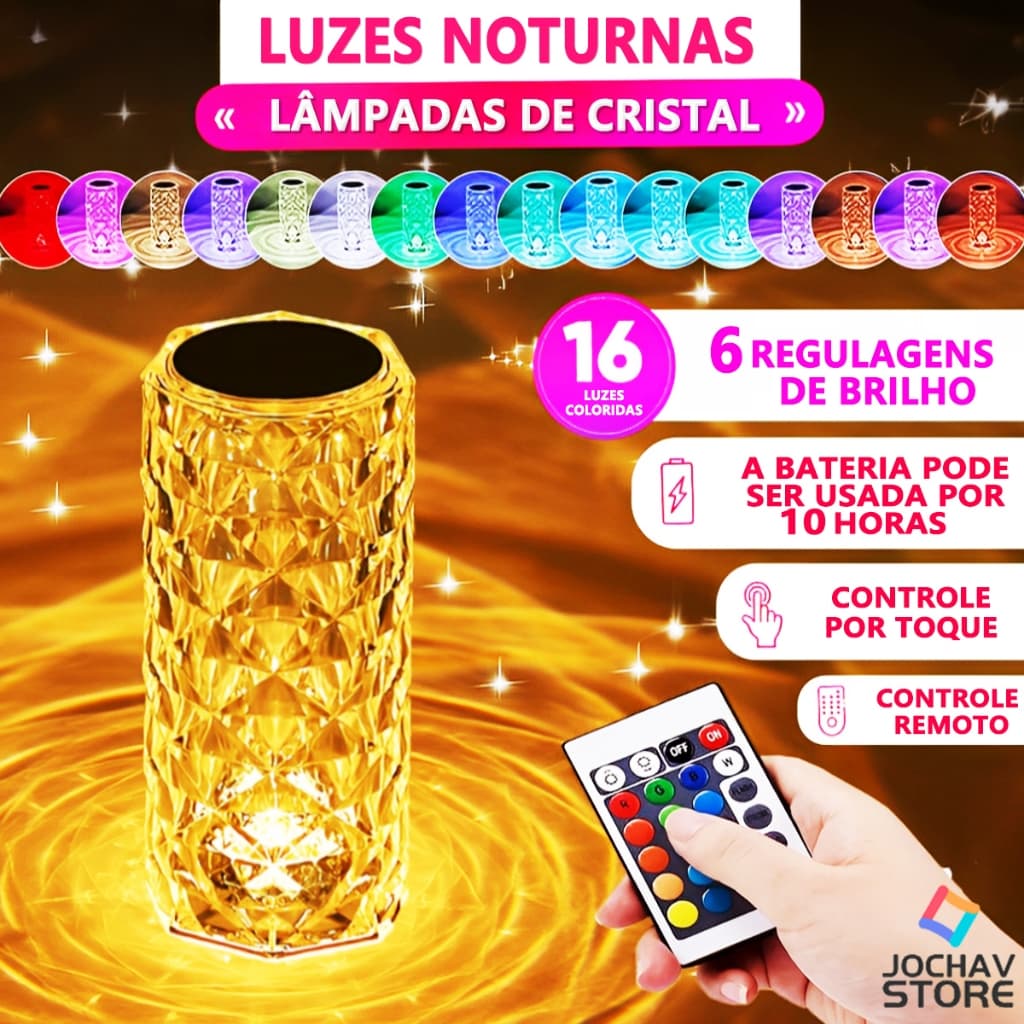 Lâmpada De Mesa De Cristal 16 Cores LED Projetor De Luz De Rosa Toque Ajustável Romântico Diamante