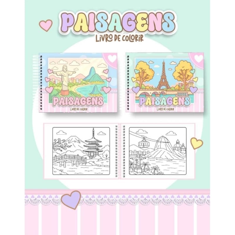 Livro de Colorir Tema paisagens com 50 folhas A4