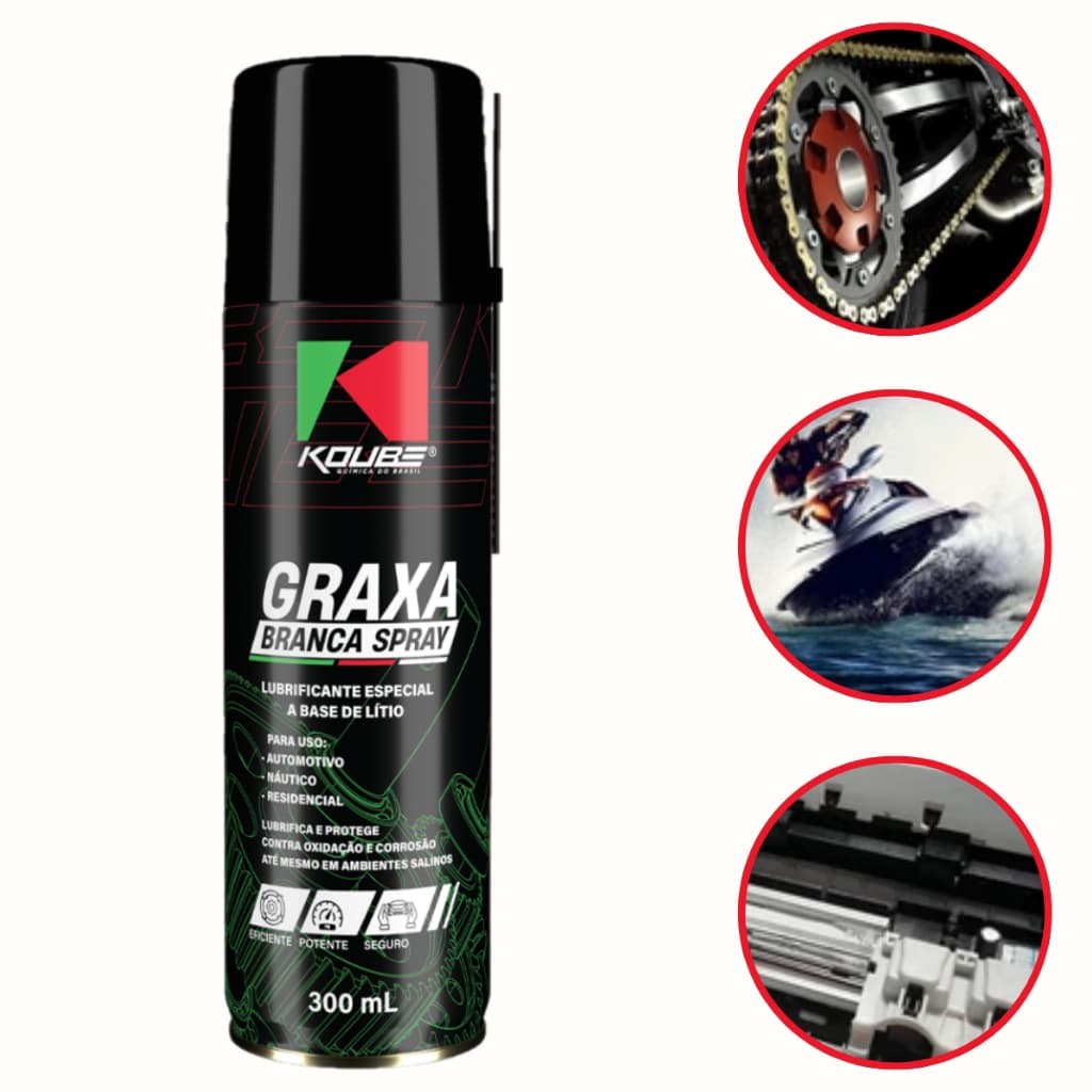 Graxa Branca Liquida Lubrificante Spray Aerossol Koube 300Ml Cubos Cardans Junta Estriada Fechadura