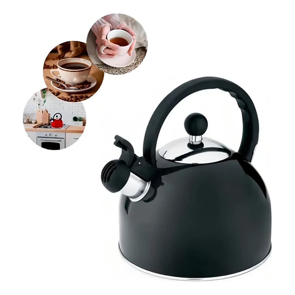 Chaleira Inox 2L com Tampa Alça Térmica e Apito para Café Cha Bebidas