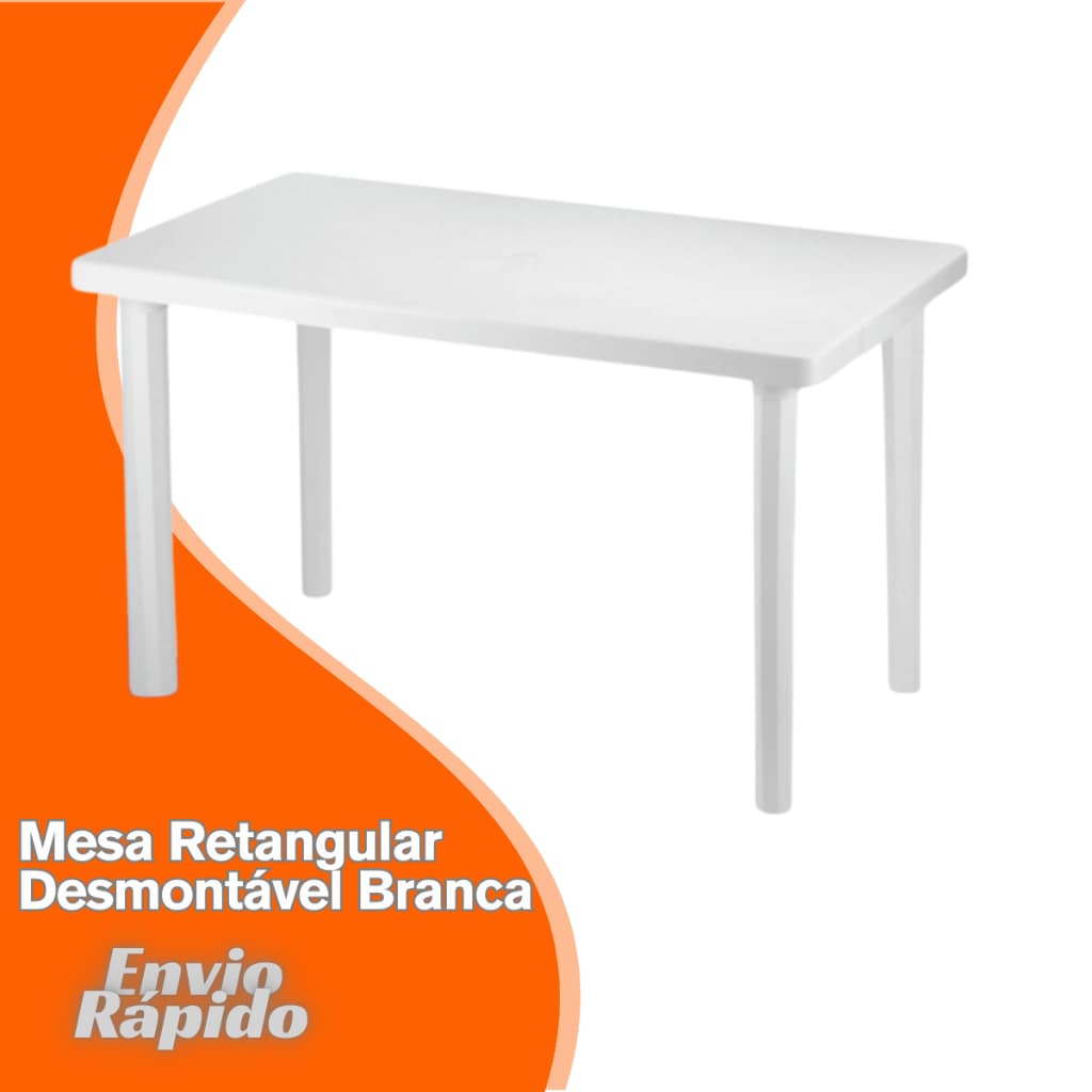 Mesa Grande Desmontável Retangular 6 Lugares Branca Para Casa Piscina Jardim Churrasqueira Jantar