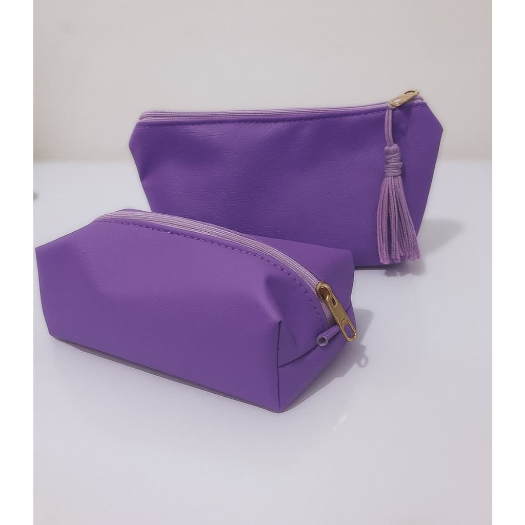 kit 2 necessaires couro sintetico corino bolsa de mão com tassel