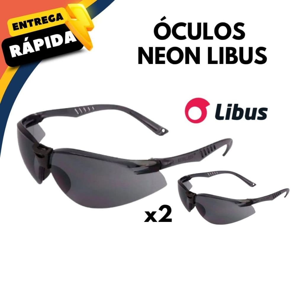 Kit 2 Óculos Libus Neon Segurança Lente Incolor ou Fumê Proteção UV Antirrisco Proteção