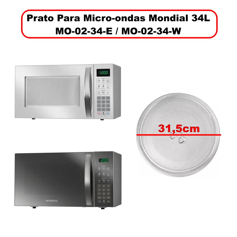 Prato Micro-ondas Mondial 34L MO-02-34-E / MO-02-34-W Vidro Temperado