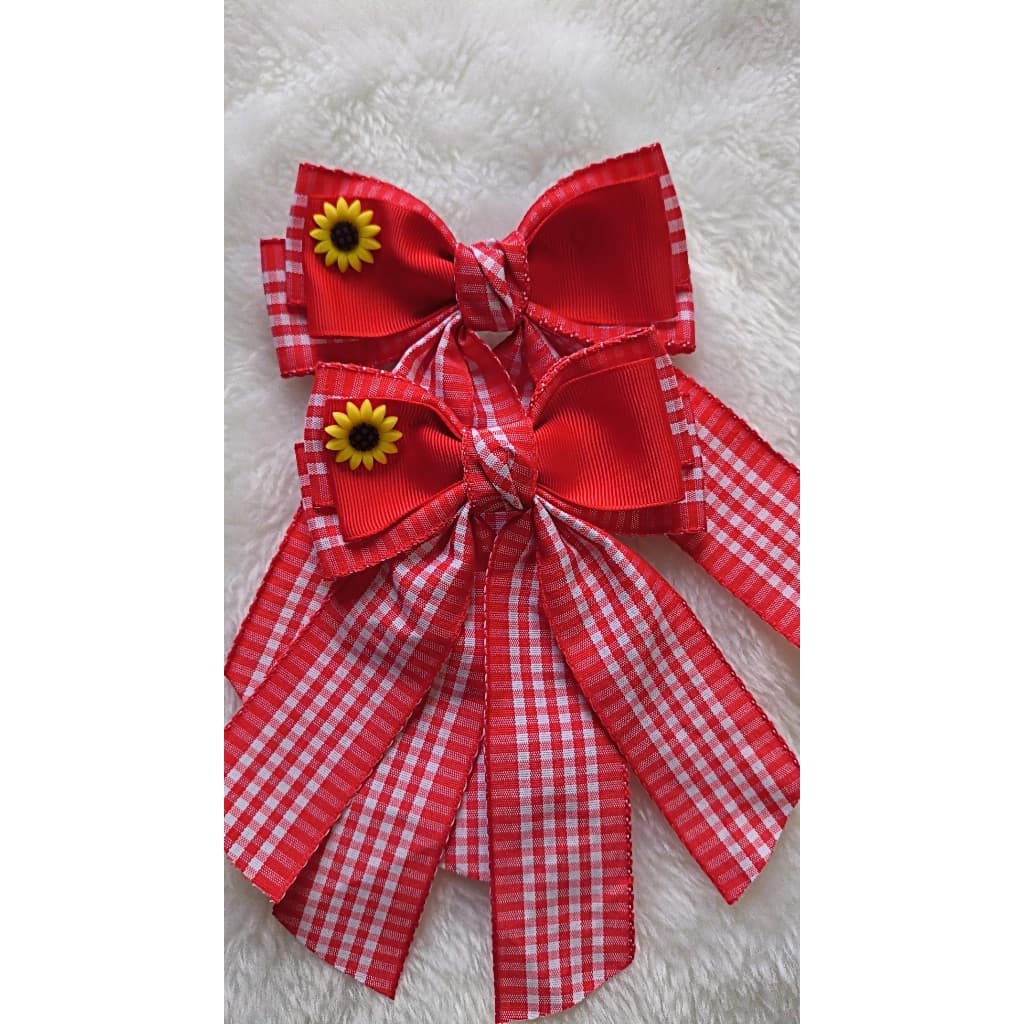 Laço xadrez tema junino - girassol - moda infantil - adulto - atemporal