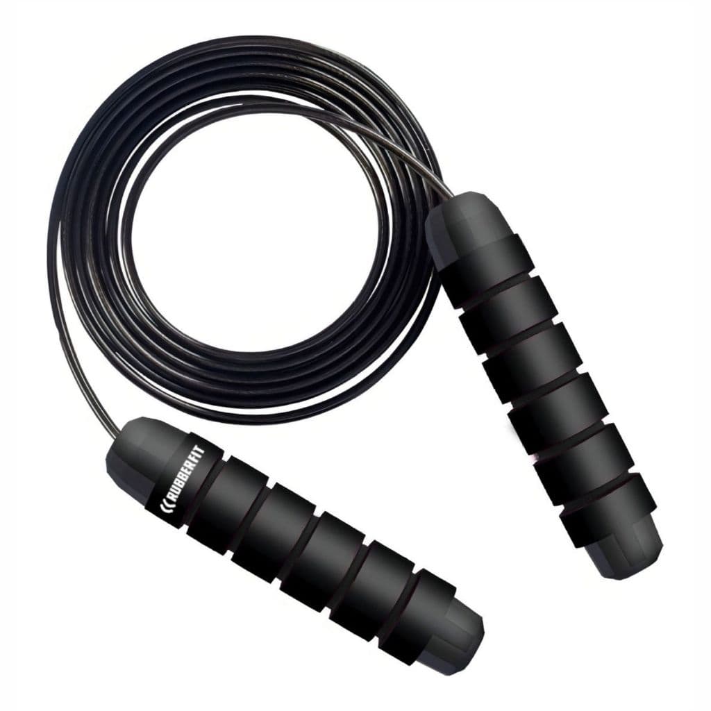 Corda Pular Rolamento Cabo De Aço Profissional Speed Rope Crossfit Rubber Fit Preto