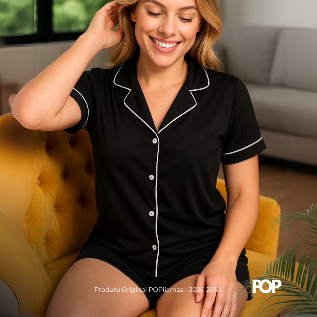 Kit Pijama Americano Blogueira Feminino Baby Doll Aberto Botão Amamentação Viagem com Tapa Olho LUXO