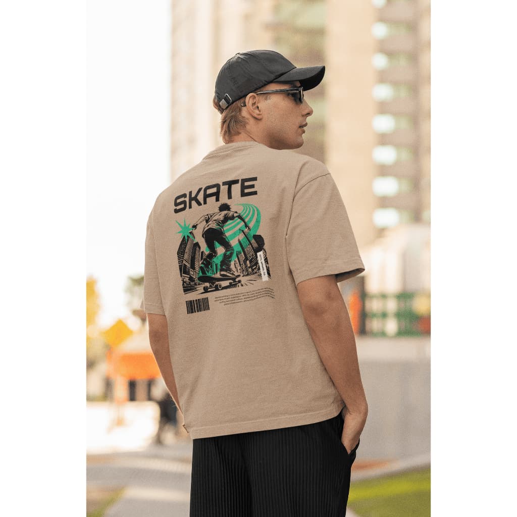 Camiseta Oversized StreetWear Skate Skatista Estampa nas Costas Manga 3/4
