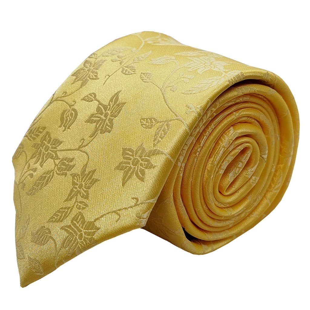 Gravata Semi Slim Amarelo Floral premium