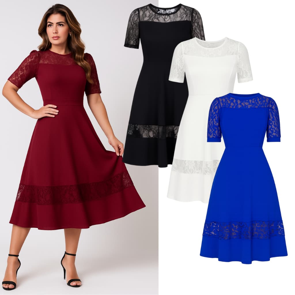 Vestido Mídi Feminino Rodado Renda Casual Luxo Moda Evangélica Social Princesa Festa Social PlusSize
