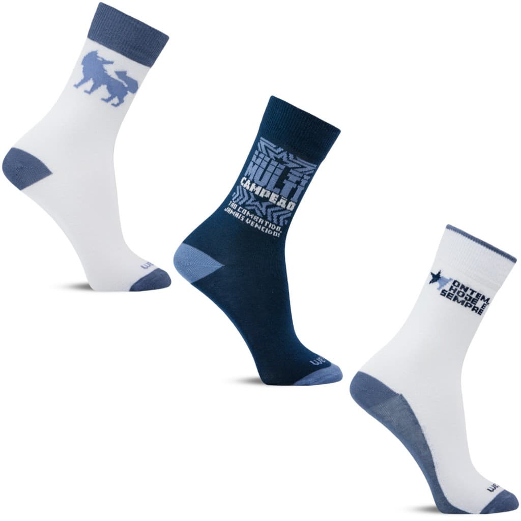 Kit 3 Pares Meia Juvenil Casual Futebol Cruzeiro Esporte Clube
