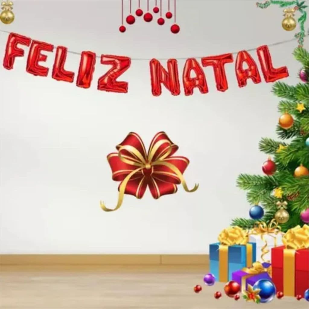Kit Conjunto Balões Festa Balão Metalizado Decoração Vermelho Letra Enfeite De 37 Cm - Feliz Natal