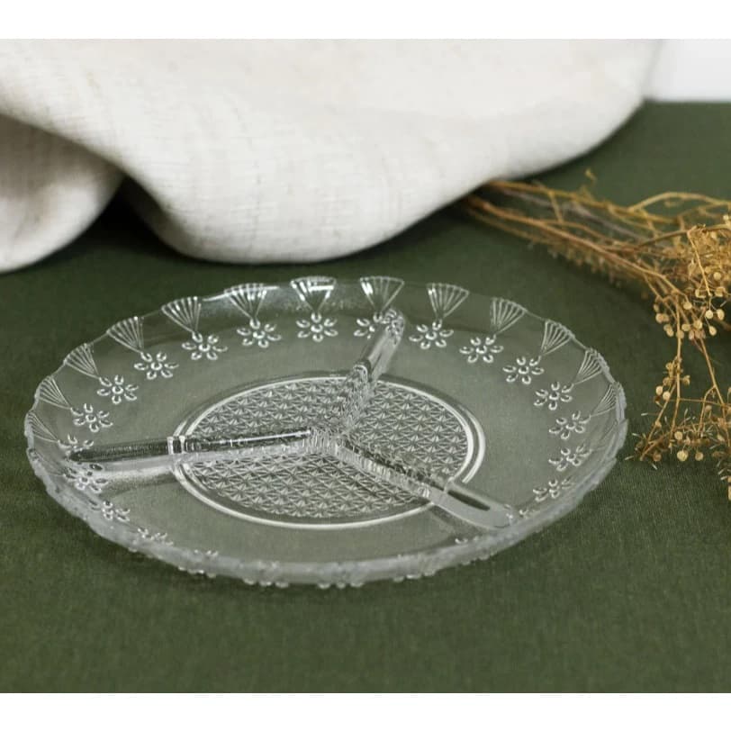Petisqueira de Vidro com 3 Divisórias Floral 19,5cm - Lyor