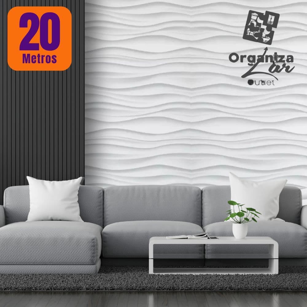 Papel de Parede Premium Efeito Gesso Ondulado 3D Branco 5m x 45cm Adesivo