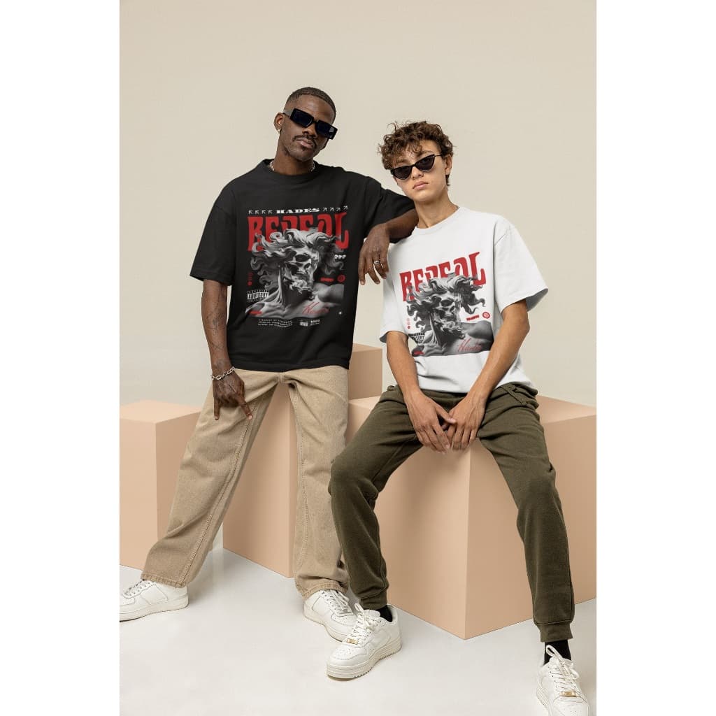 Camiseta Oversized StreetWear Hades Caveira Estátua Estilosa