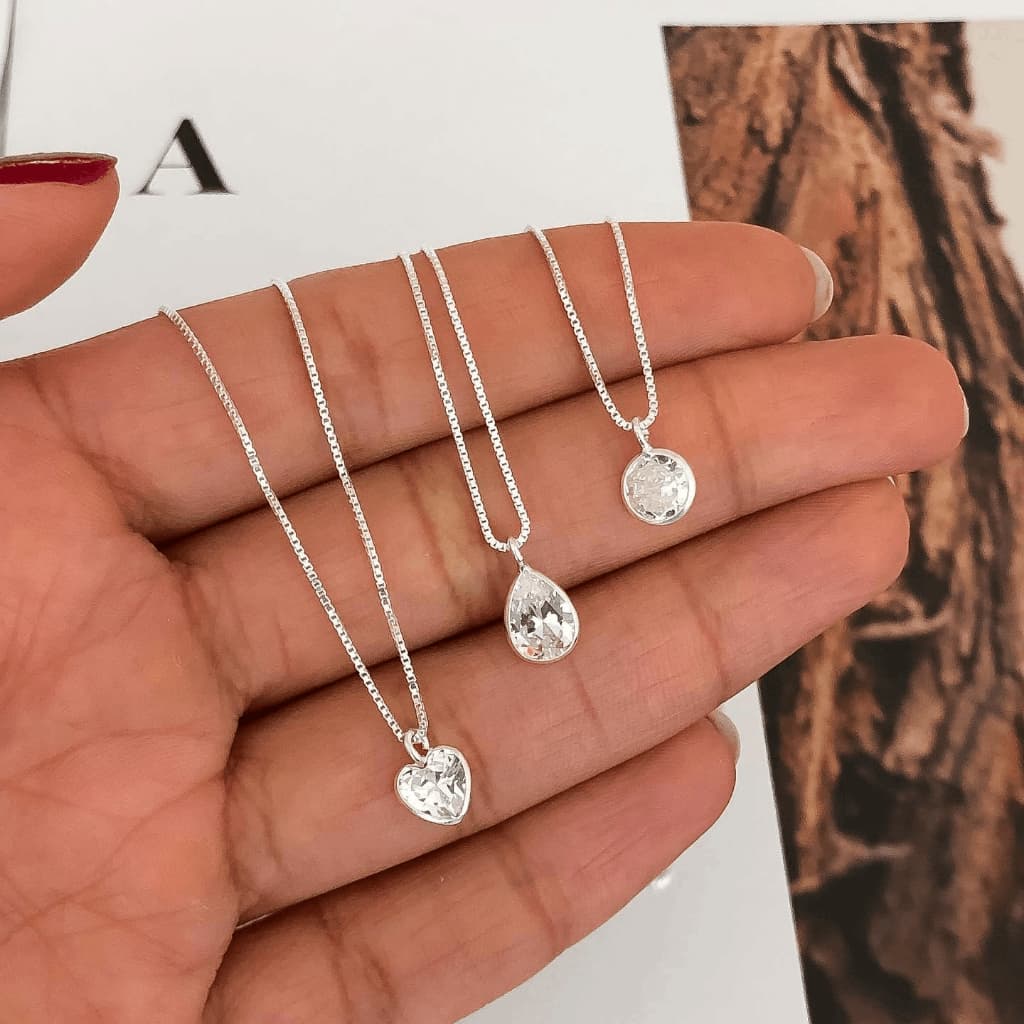 Colar Ponto De Luz De Coração Com Zircônia 45cm - Prata 925