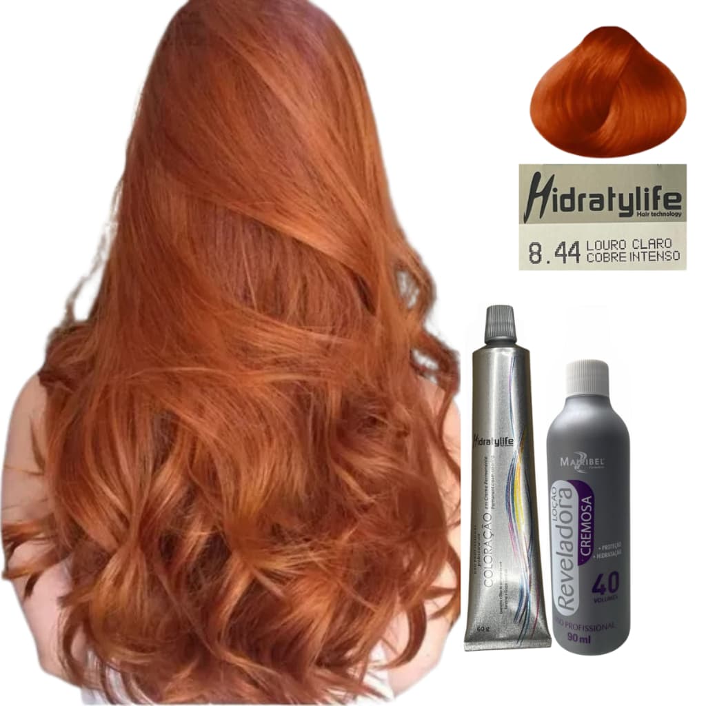 Hidratylife Kit tinta 8.44 para Deixar os Cabelo Ruivo 60g e Ox 40 Volumes 90ml