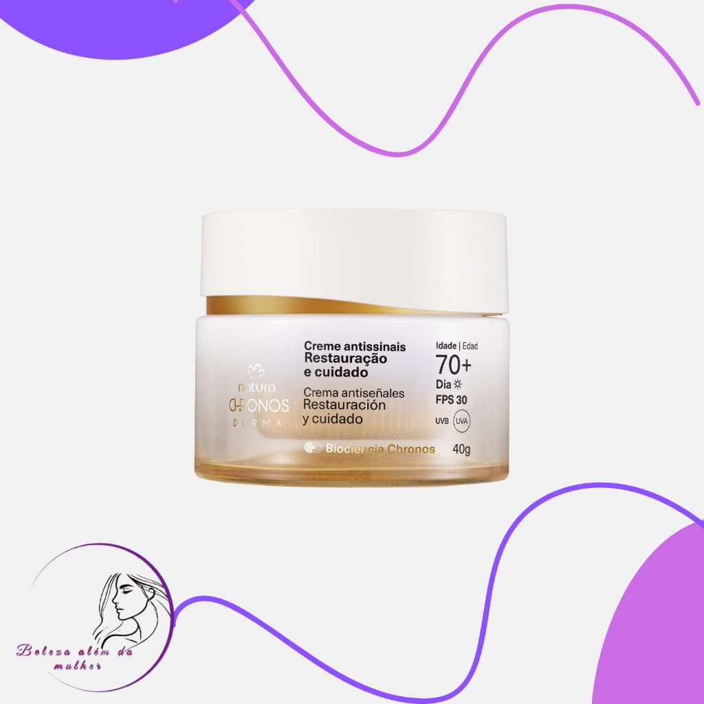 Creme Antissinais Natura Chronos Defesa e Restauração 70+ Dia FPS 30 | Bioativo Sapucainha 40gr