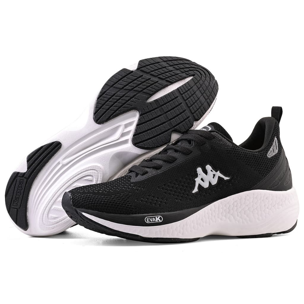 Tênis Kappa Pulse Masculino Feminino Original Preto Branco Casual Confortável Macio