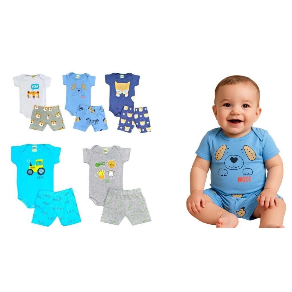 KIT COM 5 CONJUNTO BODY MENINO BEBÊ