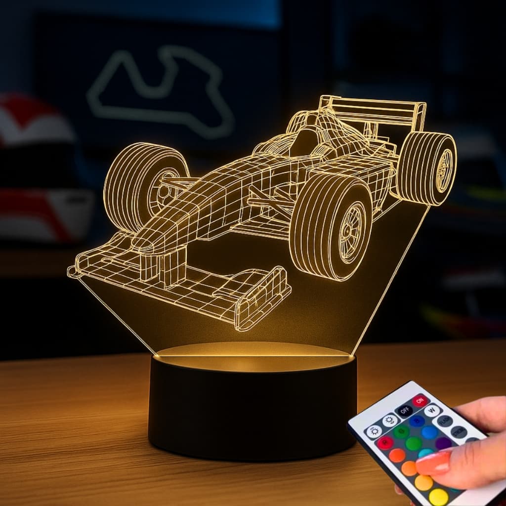Luminária Carro de Fórmula 1 Corrida Para Presente Criativo Decoração Quarto Menino Geek Gamer Nerd