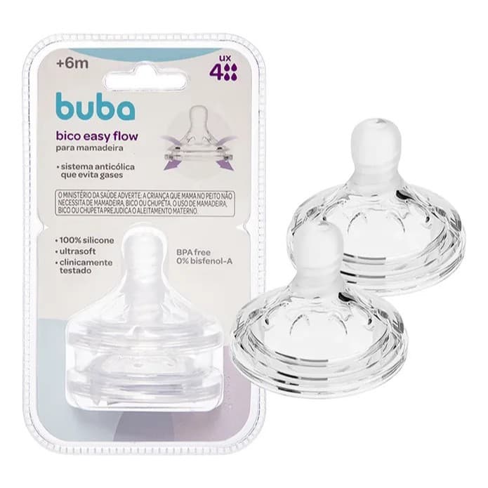 Bico De Mamadeira Easy Flow Fluxo 4 6m+ 2unid 18795 Buba