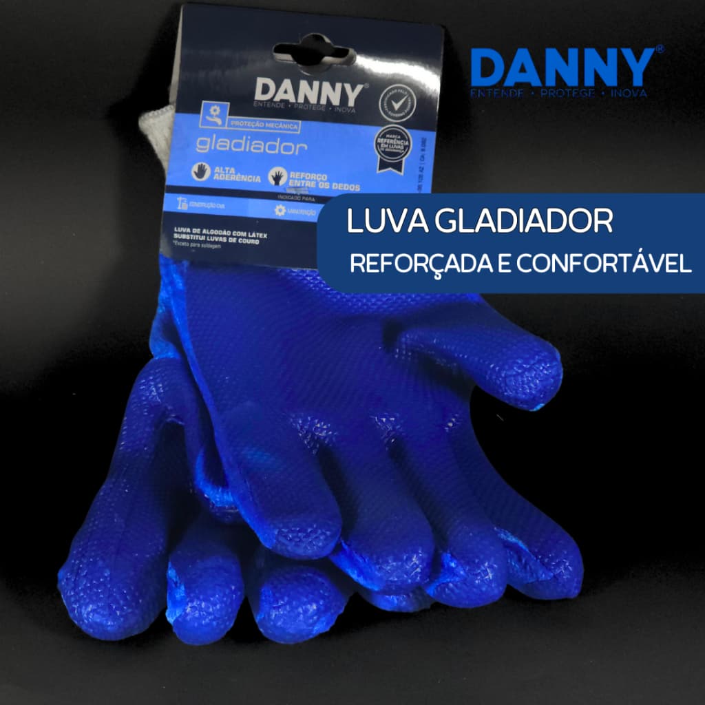 KIT Luva Gladiador Reforçada Confortável Aderente Vulcanizada Durável Proteção Multitarefas - DANNY