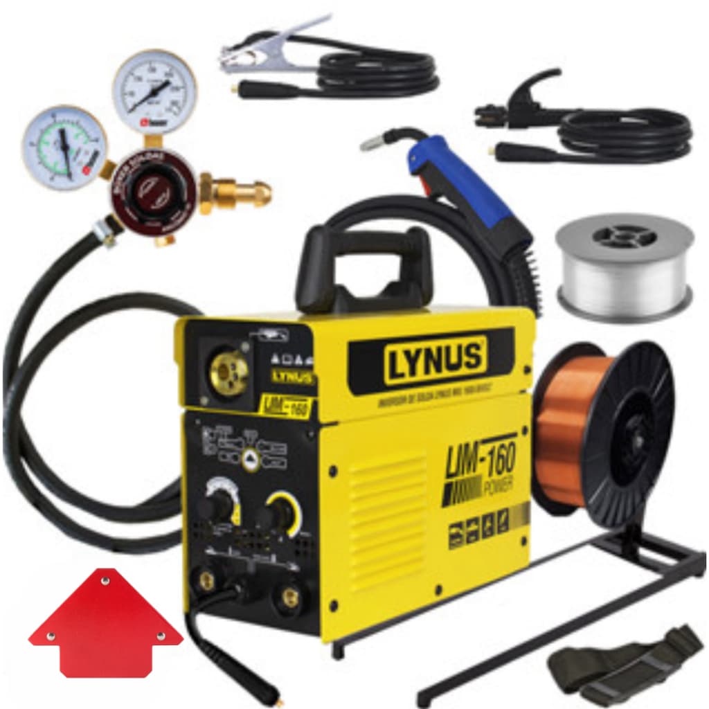 kit Soldador Maquina Solda Inversora Multiprocesso Mig 160 Power Tig Eletrodo Suporte Arame 5kg Regulador Arames Lynus