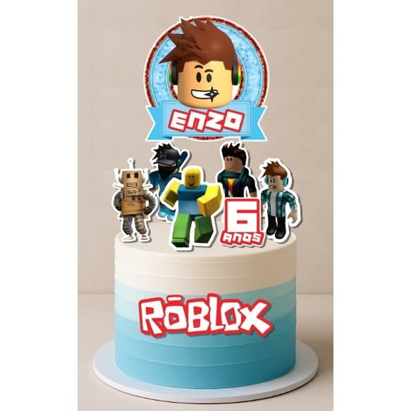 Topo topper de bolo ROBLOX mesversario personalizado com nome e idade