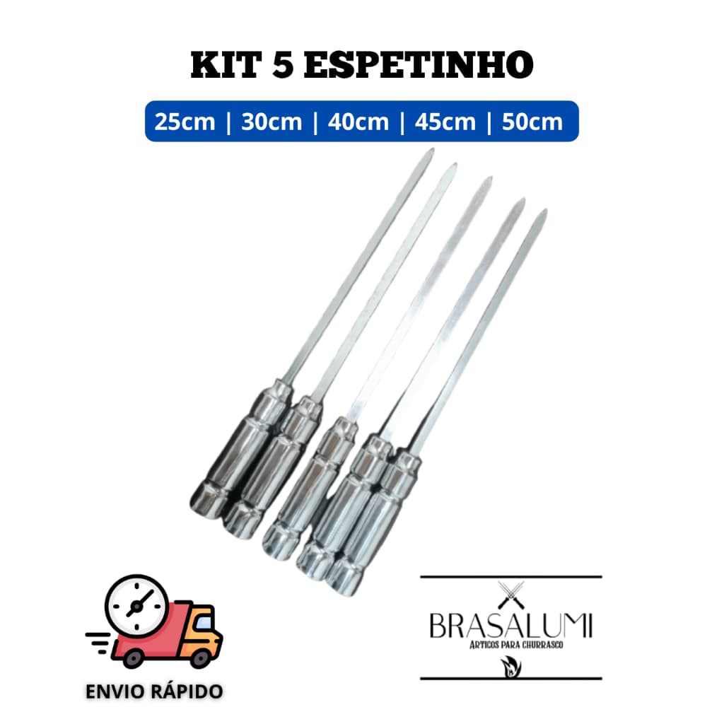 CONJUNTO 5 ESPETINHOS ALUMÍNIO para churrasco