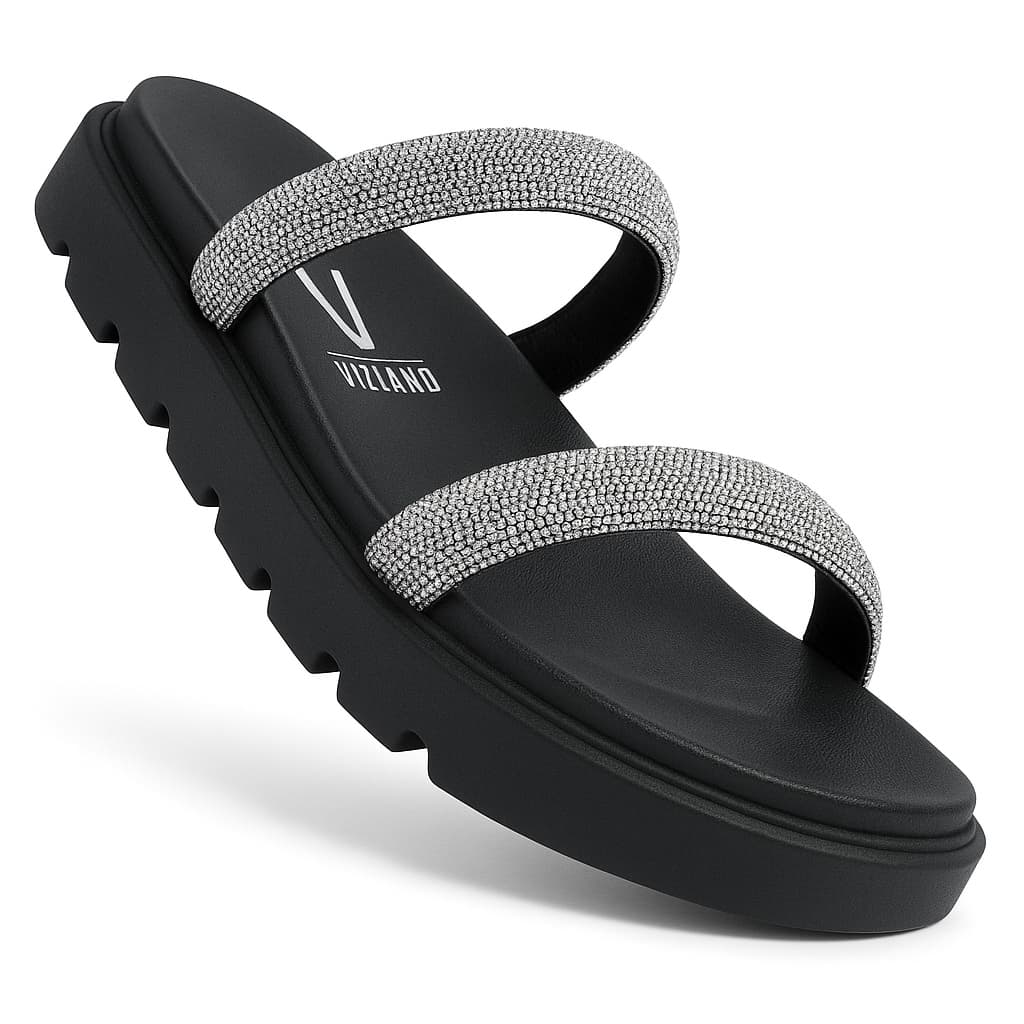 Papete Vizzano Feminina Strass Brilho Tratorada Original Preto e Prata 6459-86785