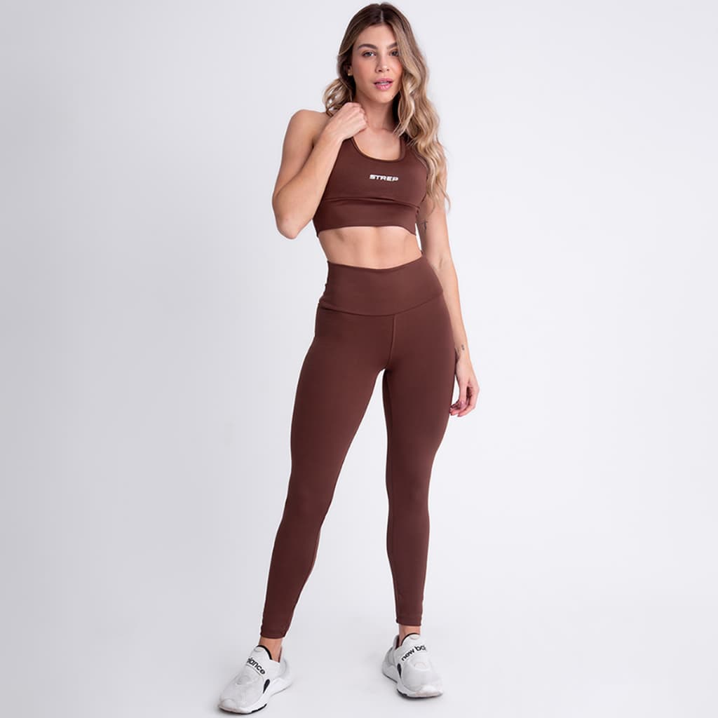 Kit Top e Calça Marrom, Azul, Preto, Cinza  Legging Perfeito Treino-Strep Fitness  Alta Compressão
