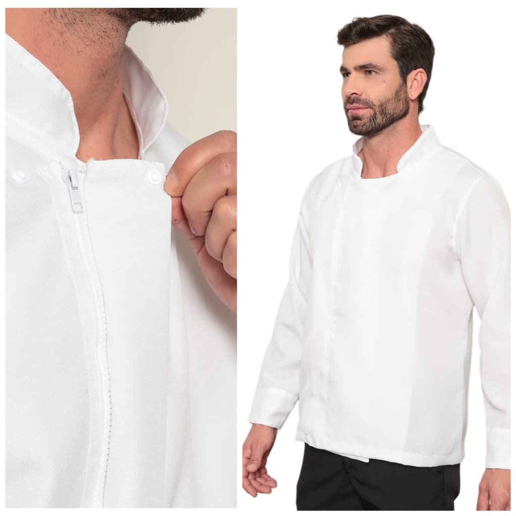 Dolma Chef Masculina com Zíper Branco Nápoles Gardenia Jalecos