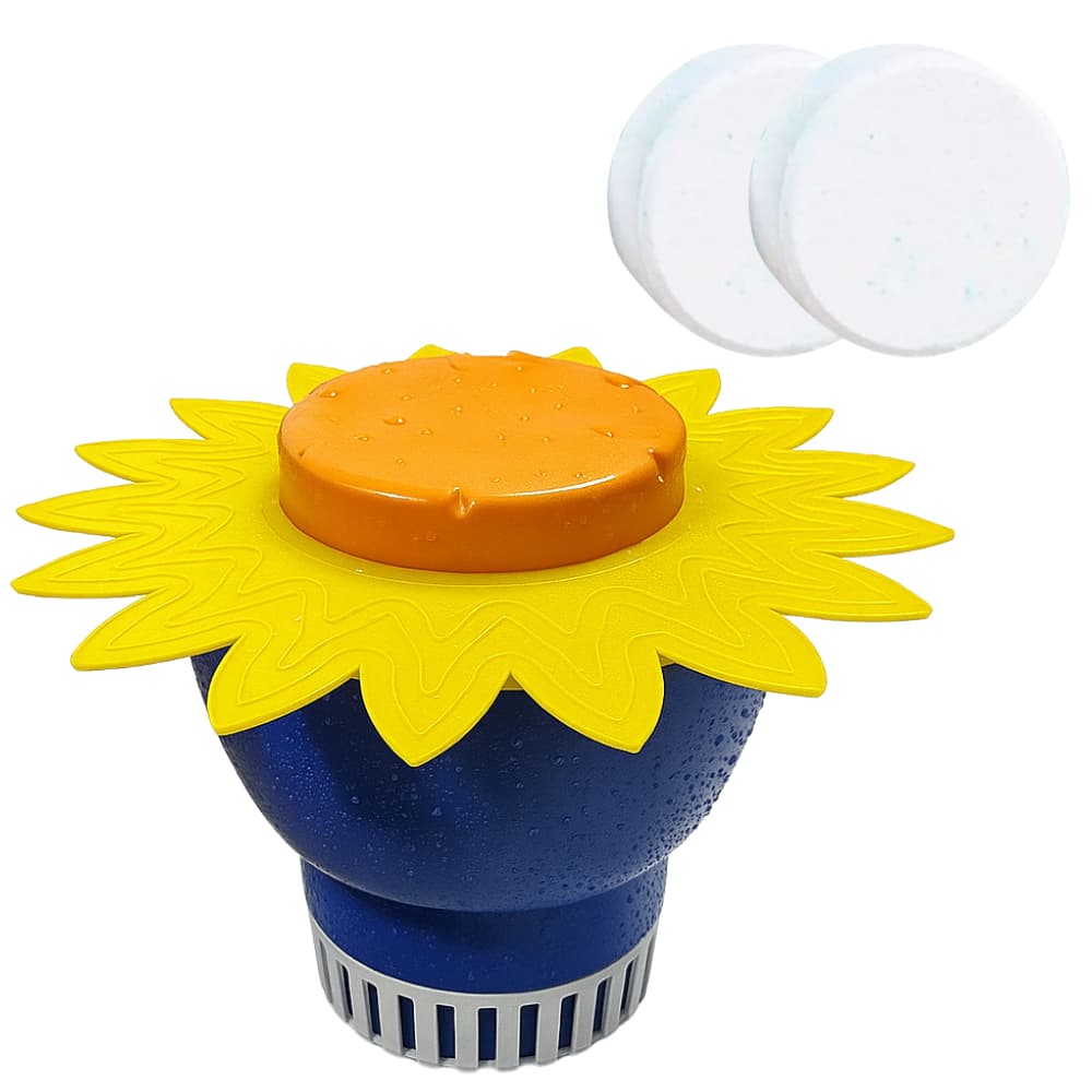 Dosador De Cloro Girassol Para Limpeza E Manutenção Até 600g + 2 Unidades Pastilha De Cloro 200g