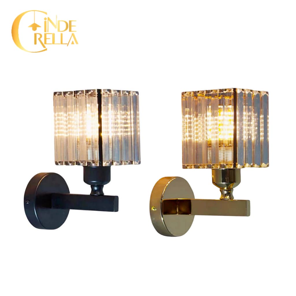 Arandela Parede Metal Cristal Moderno Elegante Sala Quarto Lavabo Banheiro Bocal E27 Dourado Preto