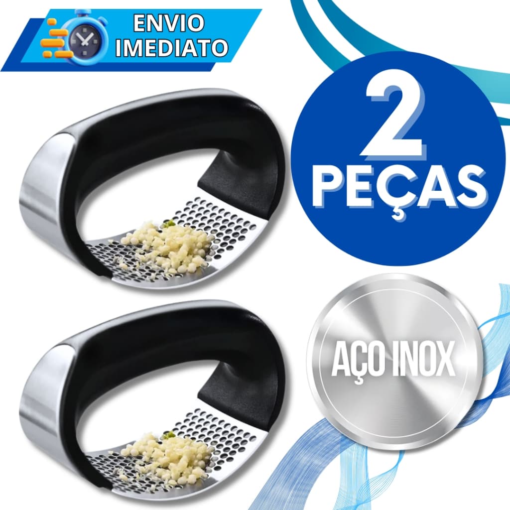 KIT Conjunto 2 Triturador Amassador Espremedor de Alho Batata Legume Aço Inox Manual Multiuso Universal Super Resistente