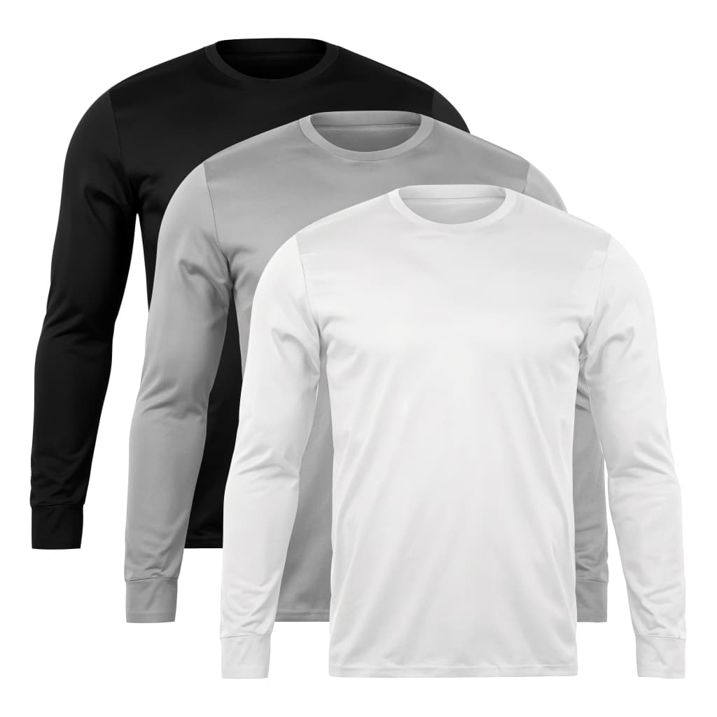 Kit 3 Camiseta Masculina Manga Longa Malha Fria Preto Cinza e Branco Treino Academia Festa Casual Blusa de Frio Inverno