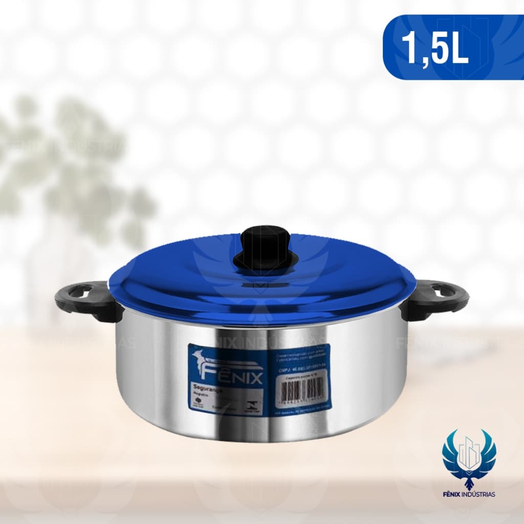 Caçarola de Alumínio Nº 16 com Alça–1,5 Litros C/ Tampa Colorida |Linha Colored Lid|Indústrias Fênix