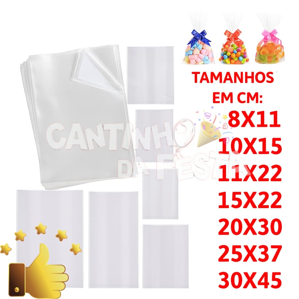 Saco Celofane Transparente Incolor c/50 unid Embalagem Presente Lembrancinha Festa Doces