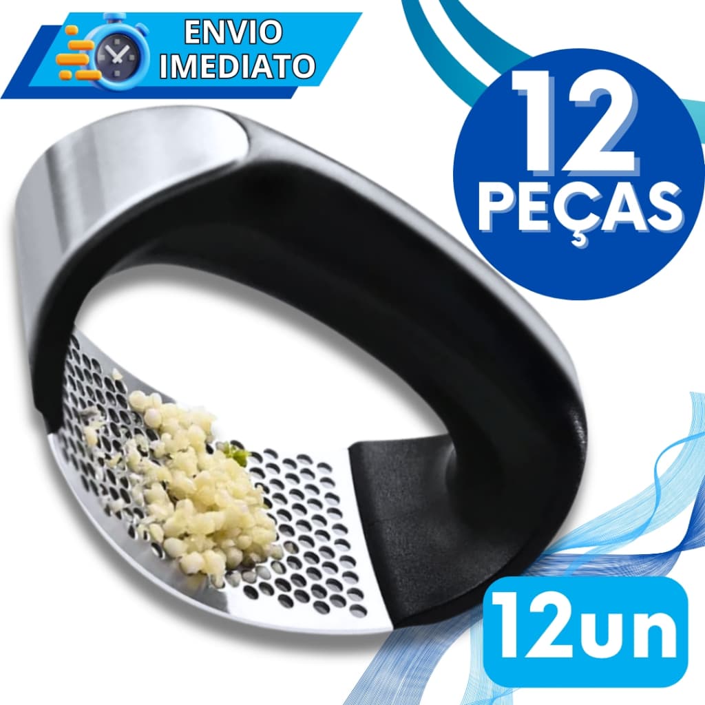 KIT Conjunto 12 Triturador Amassador Espremedor de Alho Batata Legume Inox Manual Multiuso Universal Super Resistente