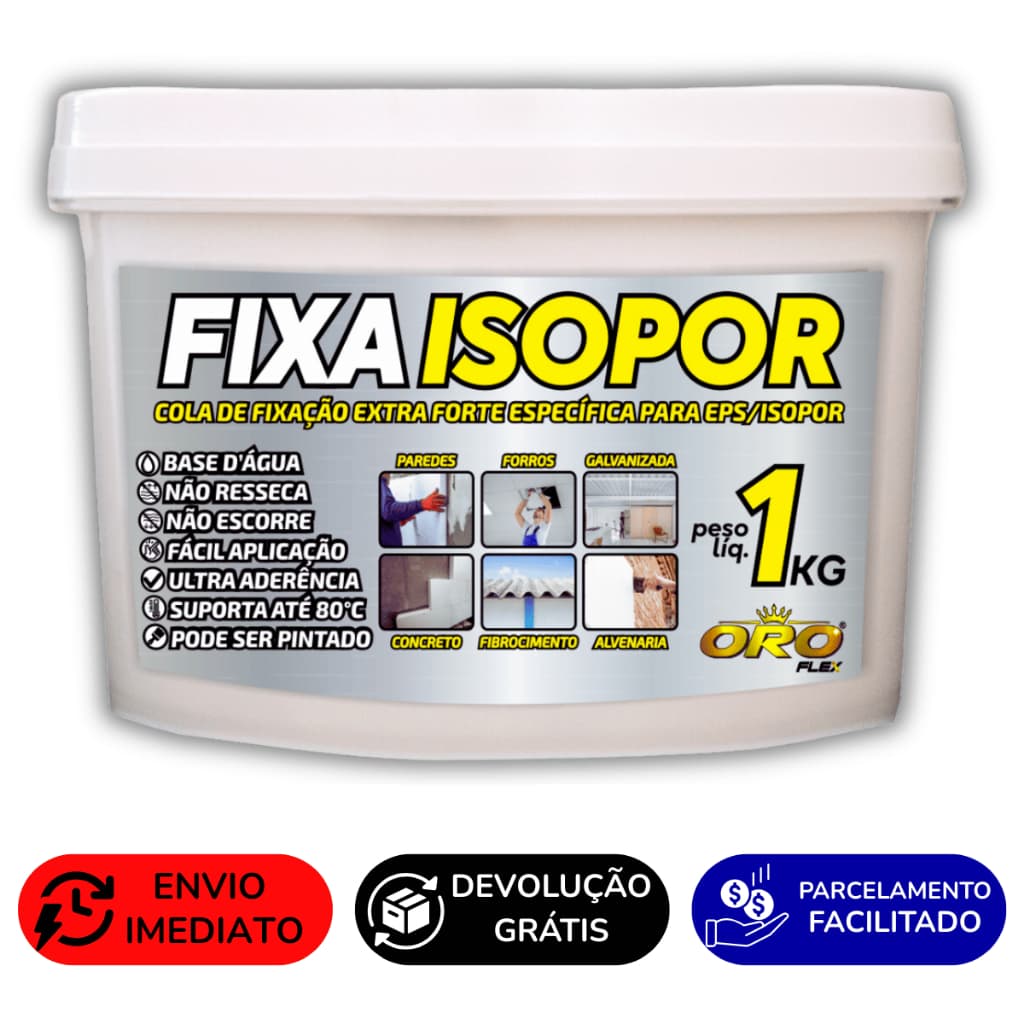 Cola Adesivo fixa Forte ISOPOR em parede, teto, forro de pvc, madeira, laje FIXA ISOPOR 1KG OROFLEX