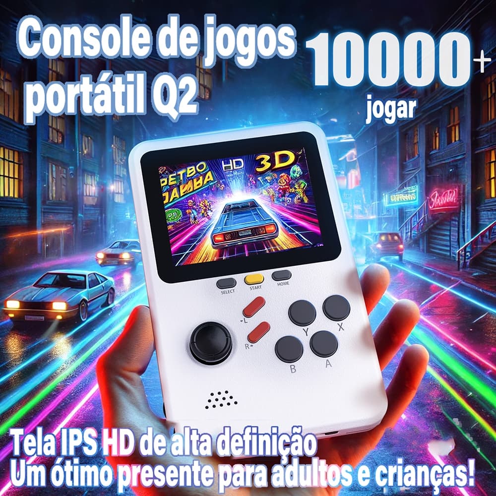 Console Portátil Q2 com 10.000+ Jogos Grátis - 64GB Incluso,10 Emuladores (PS1/MAME/SFC/GB/NEOGEO)
